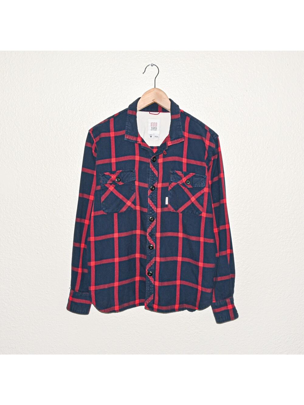 TOPO Designs Men's Field Plaid Shirt in Navy Red cotton size Medium